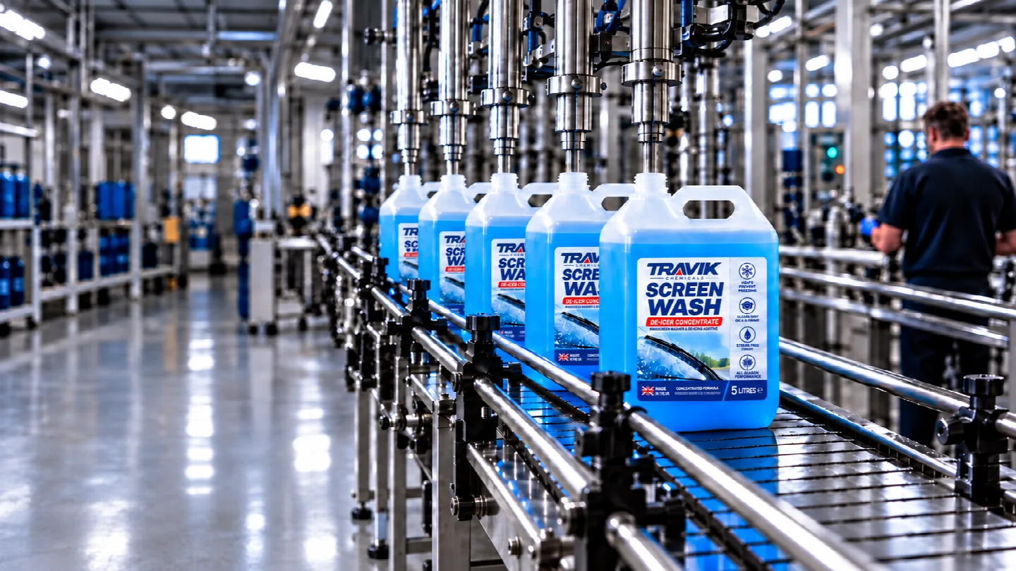 Illustration of blue screen wash products ready for supply